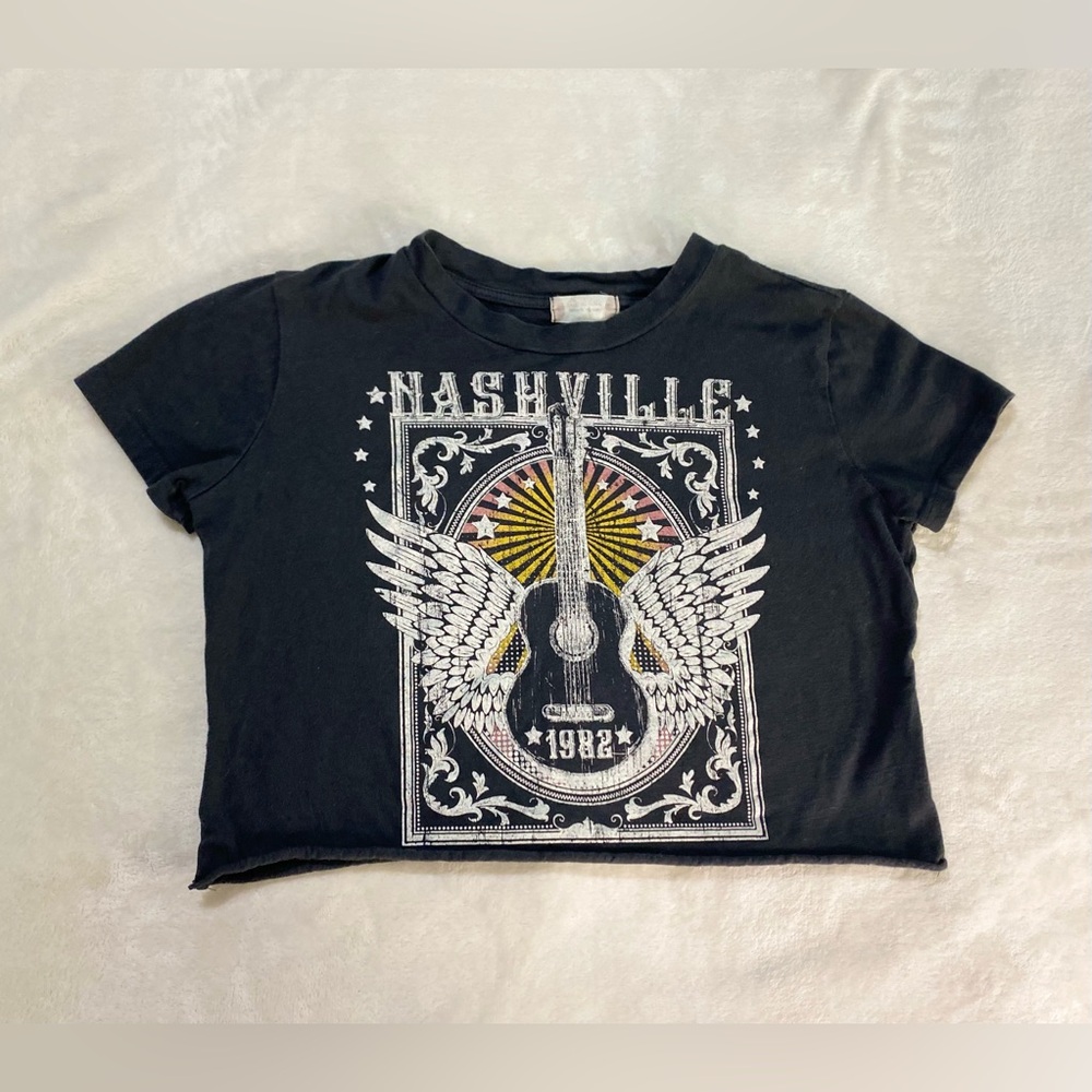 Altar’d State Cropped Top Nashville 1982 Guitar, Grey Women’s Size Small Shirt